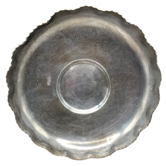 Admiration Products New York Silver Plate Embossed Floral Scalloped Edge Platter - Picture 1 of 5